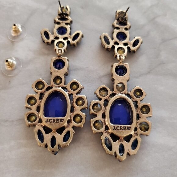 💖 J.Crew Blue Grey Rhinestones Crystals Cluster Statement Drop Dangle Earrings - Picture 12 of 15
